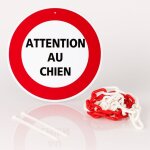 Signaletique. biz france - attention au chien disque rigide prperc avec chaine plastique rouge / blanc ...