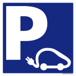 Panneau signalisation parking voiture �lectrique - borne de chargement - adh�sif - 250 x 250 mm