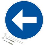 Signaletique. biz france - fl�che � gauche panneau de signalisation rond en aluminium pr�perc� avec kit ...