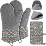 Silicone antid�rapants r�sistants � la chaleur 2 gants 2 maniques 2 pinces � main pour cuisine, four, ...