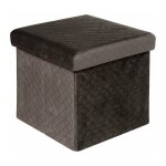Coffre de rangement pouf pliable velours 31cm - gris silumen