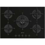 Smeg cucina pv275b table de cuisson � surface plane 72 cm gaz 5 br�leurs noir