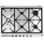Smeg ? plaque de cuisson gaz 5 foyers ? br�leur ultra rapide 5000 w ? acier inoxydable gris ? installation ...