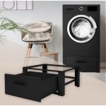 Ml - design - socle pour machine  laver avec tiroir coulissant, acier, noir, 63x54 cm, jusqu' 150 kg, ...