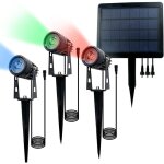 3 spots solaires (vert + jaune + bleu) avec un panneau solaire de 3w, 300 lumens, 100 lumens / 1w par ...