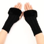 Sollbry - gants sans doigts chauffe - poignets en cachemire poilue peluche gants thermiques avec trou ...