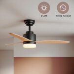 Sonni ventilateur de plafond avec clairage et tlcommande 119cm lumire led 3 pales noir minuterie