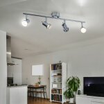 Spot bar 4 spots plafonnier plafonnier led 4 flammes pivotant, chrome, 4x 5w 400lm 3000k, lxh 63x14 cm ...