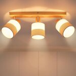 Spot encastr� 3 flammes plafonnier en bois luminaire vintage e14 abat - jour en tissu r�tro orientable ...