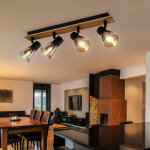 Spots de plafond bande de spots orientable 4 flammes plafonnier en bois verre fum noir, mtal, 4x douilles ...