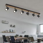 Spot de plafond plafonnier spot noir spot strip 6 flammes, mdf aspect bois scandinave, 6x douilles gu10, ...