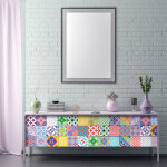 Stickers d�coration meuble - sticker adh�sif cuisine salon - 24 stickers carreaux de ciment meuble kariza ...