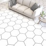 Stickers sol anti - d�rapant avec protection - carrelages blanc dessin des hexagones - 1 sticker de 60x100cm ...