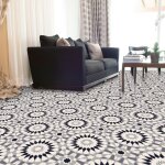 Stickers sol anti - drapant avec protection - carrelages mosaque fleurie - 1 sticker de 60x100cm