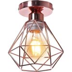 Stoex plafonnier industriel en m�tal, or rose suspension luminaire style vintage design forme cage diamant ...