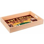 Plateau dco en bois - c'est l'heure - 35 x 23 cm
