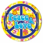 Grand plateau rond en verre jaune peace and love Grand plateau rond en verre jaune peace and love
