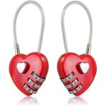 Sunxury - 2 pices cble mtallique en forme de coeur amour serrure 3 cadenas  combinaison numrique ...