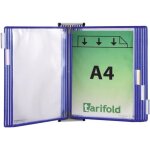 Support mural 5 pochettes de pr�sentation bleues avec cadre en c�ble, avec gaine en plast. adapt� � din ...