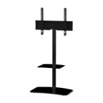 Support tv sur pied orientable avec �tag�re pl2810 verre tremp� et alu noir h 109cm