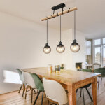 Suspension, 3 flammes, lampe de table � manger, suspension, salon, verre fum�, m�tal noir, 3x e27, lxlxh ...