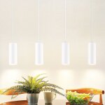 Suspension 4 feux en bois pour table � manger - lampe suspendue led gu10 blanc en m�tal mat r�glable ...