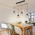 Suspension 4 flammes suspension table  manger lampe en bois lampe de salon en verre  rgler, mtal ...