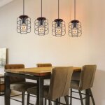 Lampe suspendue en bois, lampe de plafond, abat - jour cage, lampe de salle  manger noire, mtal, 4 ...