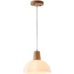 Suspension en bois et en verre, luminaire de plafond en verre blanc laiteux, lampe suspendue rustique ...