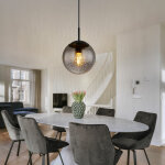 Suspension boule noire suspension table � manger verre fum� suspension verre r�tro, r�glable en hauteur, ...