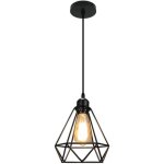 Suspension cage forme diamant noir lustre abat - jour contemporain corde ajustable luminaire salle  ...