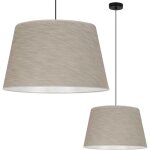 Suspension c�ne en lin noir 1 plateau abat - jour beige l05 44cm