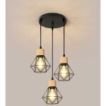 Comely - suspension cuisine industrielle lustre noir en fer avec abat - jour cage luminaire plafonnier ...