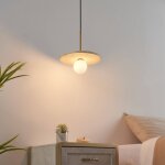 Suspension �l�gante travertin et boule en verre opalin - silvia