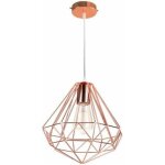 Suspension industrielle m�tal lustre abat - jour contemporain forme diamant 26cm - or rose