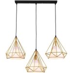 Suspension industrielle r�tro luminaire lustre abat - jour filaire lampe cage forme diamant dor� pour ...