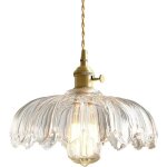 Suspension lampe industriel vintage verre lotus abat - jour pendentif lumi�re r�tro e27 finition en laiton ...