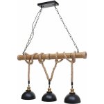 Dcoshop26 - suspension lampe lustres style industrielle vintage bambou corde mtal noir 3x abat - jour ...