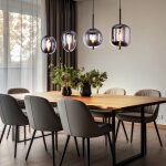 Suspension lampe salle � manger salon suspension lampe, 4 flammes, m�tal verre fum�, 4x douilles e14, ...