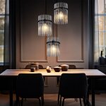 Lampe  suspendre lampe de salle  manger lampe de salon plafonnier, mtal barres de verre noir fum, ...