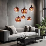 Globo maxy suspension cluster avec abat - jour en verre noir mat cuivr�, 6 ampoules e27