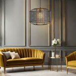 Suspension, lampe de table � manger, lampe de salon, lampe de cuisine, grille en m�tal noir, cylindre ...