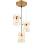 Suspension lampe de table � manger lampe � suspendre salon 3 flammes, m�tal noir bois brun verre fum�, ...