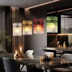 Suspension led lampe de table � manger lampe � suspendre 4 flammes lampe de salon, verre vert m�re ambre ...