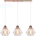 Suspension luminaire industrielle 16cm cage forme diamant luminaire doré rose Suspension luminaire industrielle 16cm cage forme diamant luminaire doré rose