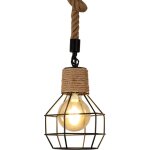 Suspension luminaire industrielle, lustre en bois et corde, hautaeur rglable, lampe suspension vintage ...