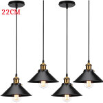 Suspension luminaire industrielle vintage lustre abat - jour metal e27 22cm noir 4pcs