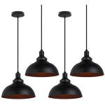 Suspension luminaire industrielle vintage r�tro e27 29cm plafonnier lustre abat - jour m�tal noir 4pcs ...