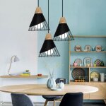 Suspension luminaire moderne industrielle bois lustre abat - jour m�tal vintage forme cage �25cm plafonnier ...