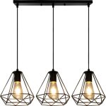 Suspension luminaire vintage �200mm lustre diamant r�tro industriel plafonnier hauteur r�glable 3 supports ...
